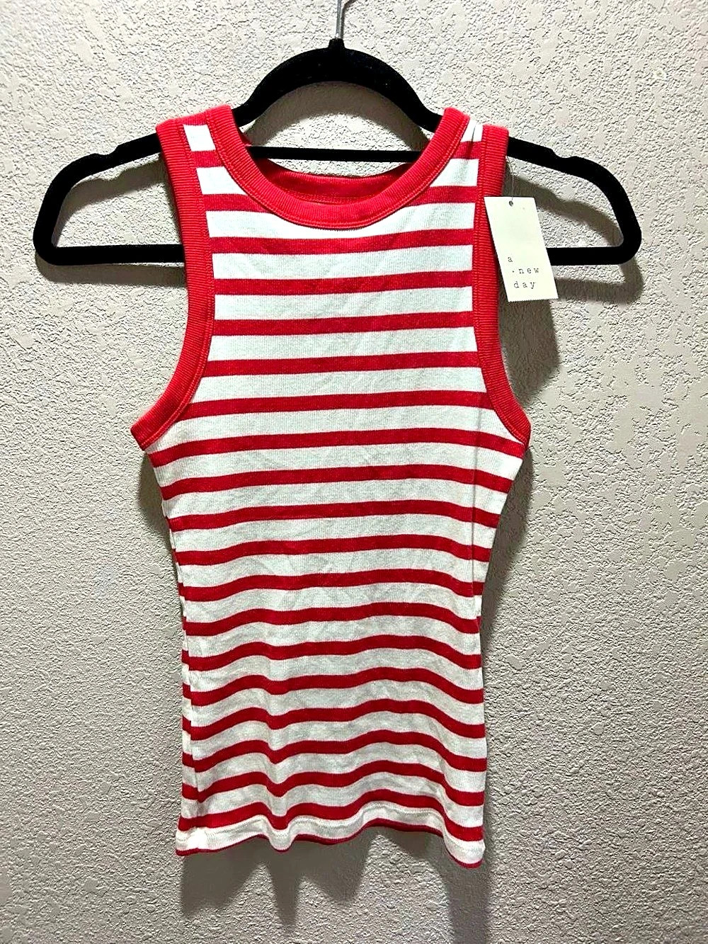 A New Day Women'Small Slim Fit Ribbed Tank Top Red & White Small